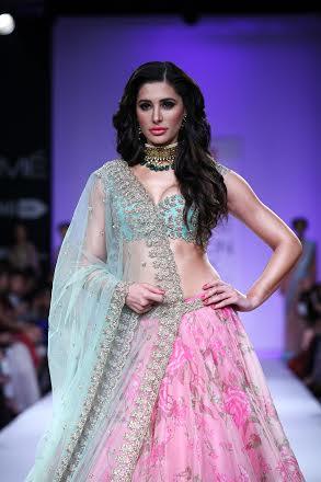 Nargis Fakhri walks for Anushree Reddy at Lakme Fashion Week