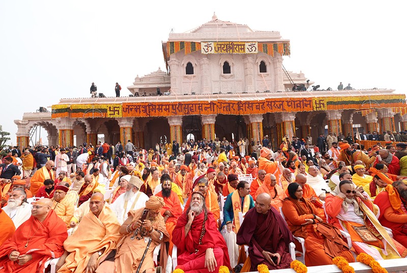 PM Modi launches Ram Mandir amid a gathering of seers and celebrities