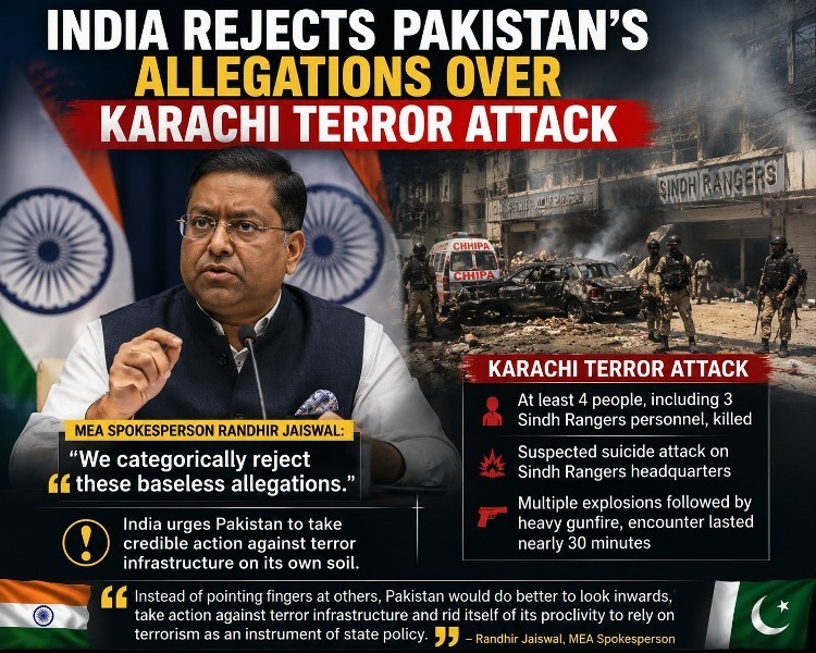 'Look inwards': India's sharp reply to Pakistan over Karachi terror allegations