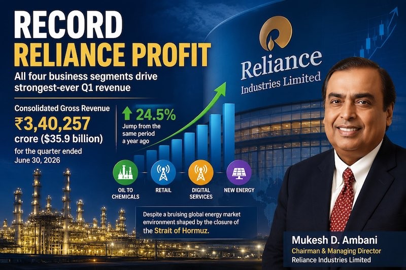 Reliance Industries posts record quarterly revenue of 3.4 lakh crore, Jio IPO on the horizon