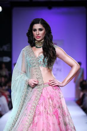 Nargis Fakhri walks for Anushree Reddy at Lakme Fashion Week