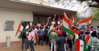 Sikhs protest London Tricolour incident at British High Commission in Delhi