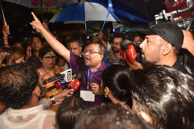 Rain, protests, and slogans: TMC-BJP faceoff erupts outside Kolkata's Netaji Indoor Stadium strong room